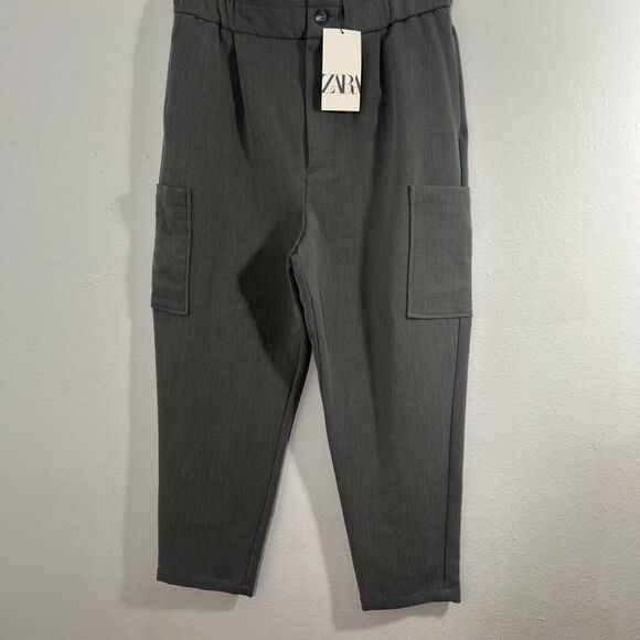 Zara Pant Womens 8 Gray Paperbag High Rise Elastic‎ Cargo Y2K - Picture 1 of 8